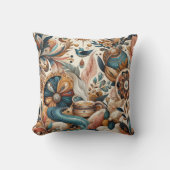 ボヘミアの混合ティール（緑がかった色）、マゼンタ、紫の花 クッション (正面)