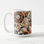 ボヘミアの混合ティール(緑がかった色)、マゼンタ、紫の花 コーヒーマグカップ (左)