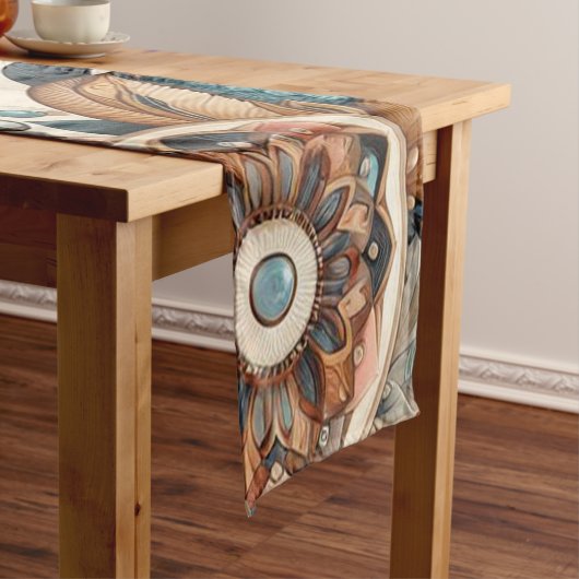 ボヘミアの混合ティール(緑がかった色)、マゼンタ、紫の花 ショートテーブルランナー (インサイチュ)