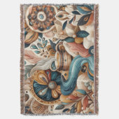 ボヘミアの混合ティール（緑がかった色）、マゼンタ、紫の花 スローブランケット (正面縦)