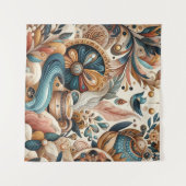 ボヘミアの混合ティール（緑がかった色）、マゼンタ、紫の花 タペストリー (正面(横))