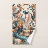 ボヘミアの混合ティール(緑がかった色)、マゼンタ、紫の花 バスタオルセット (ハンドタオル)