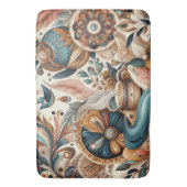 ボヘミアの混合ティール（緑がかった色）、マゼンタ、紫の花 バスマット (正面縦)