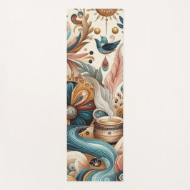 ボヘミアの混合ティール（緑がかった色）、マゼンタ、紫の花 ヨガマット