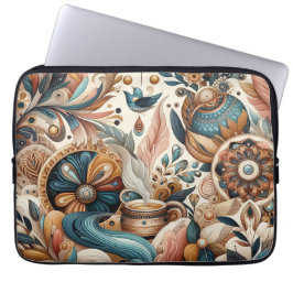 ボヘミアの混合ティール（緑がかった色）、マゼンタ、紫の花 ラップトップスリーブ