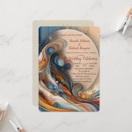 ボヘミアの混合ティール（緑がかった色）、マゼンタ、紫の花 招待状 (正面/裏面インサイチュ)