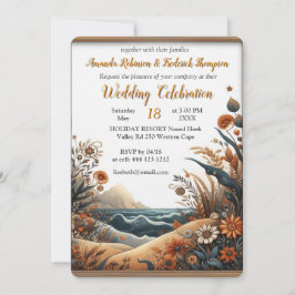 ボヘミアの混合ティール（緑がかった色）、マゼンタ、紫の花 招待状