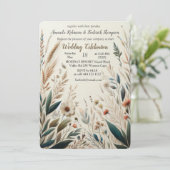 ボヘミアの混合ティール（緑がかった色）、マゼンタ、紫の花 招待状 (スタンド正面)