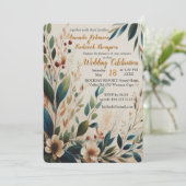 ボヘミアの混合ティール（緑がかった色）、マゼンタ、紫の花 招待状 (スタンド正面)