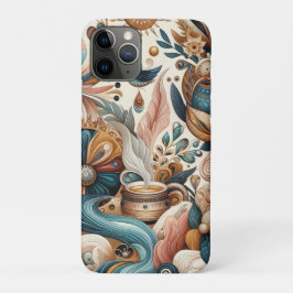 ボヘミアの混合ティール（緑がかった色）、マゼンタ、紫の花 iPhone 11 PROケース