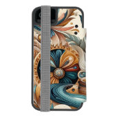 ボヘミアの混合ティール(緑がかった色)、マゼンタ、紫の花 INCIPIO iPhoneウォレットケース (フォリオ裏面)