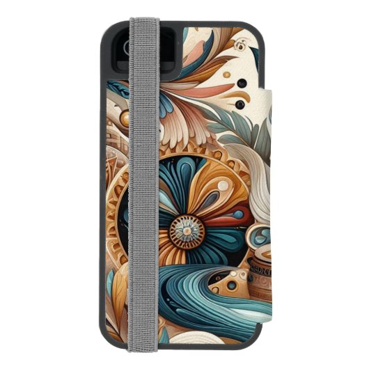 ボヘミアの混合ティール（緑がかった色）、マゼンタ、紫の花 INCIPIO iPhoneウォレットケース (フォリオ裏面)