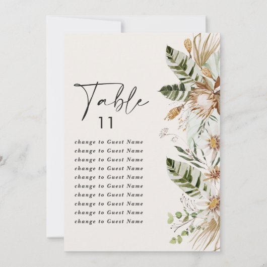 ボヘミアの熱帯エレガントな結婚式のシーティングプランa-z (裏面)