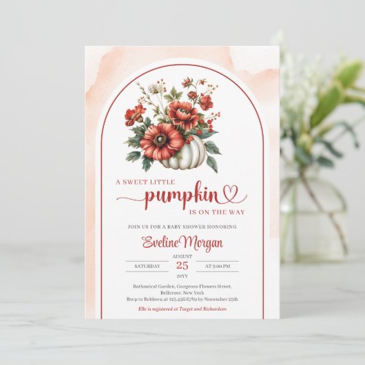 ボヘミアの白いカボチャ赤いブルゴーニュの秋の花 招待状 (スタンド正面)