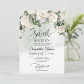 ボヘミアの白いバラとユーカリの緑の金ゴールド 招待状 (スタンド正面)