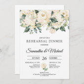 ボヘミアの白いバラの緑のリハーサルのディナー 招待状 (正面/裏面)