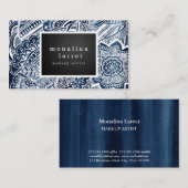 ボヘミアの白い手描きの落書きの濃紺 名刺 (正面/裏面)