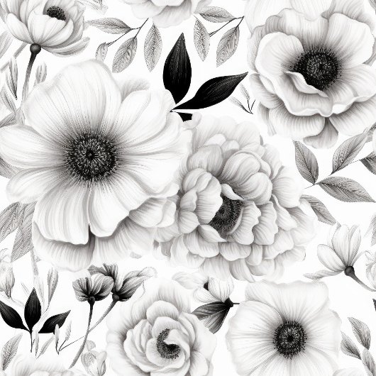 ボヘミアの白と黒の花のシャワーカーテン シャワーカーテン