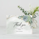 ボヘミアの緑の多肉種ユーカリの葉の金ゴールド サンキューカード (スタンド正面)