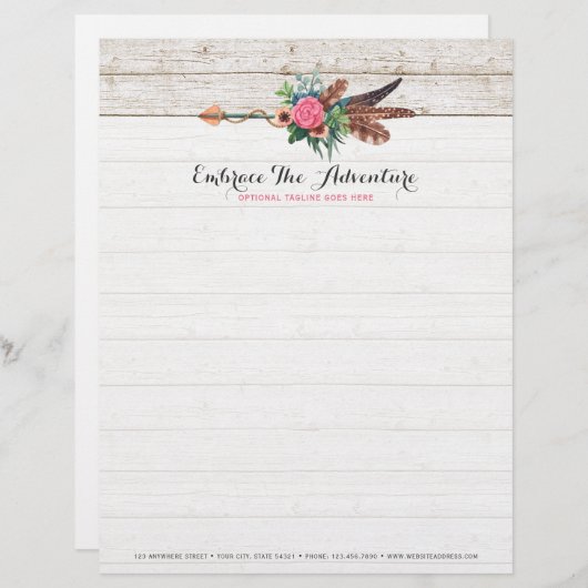 ボヘミアの羽の矢は素朴で白い木に及び上がりました レターヘッド (正面/裏面)