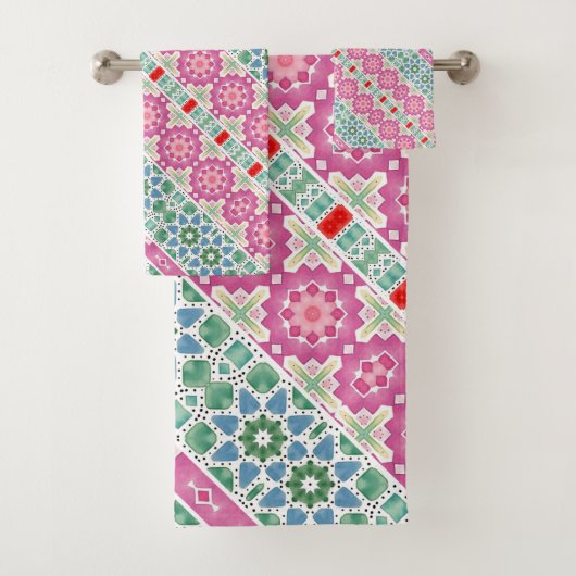 ボヘミアの花のパターン水の色モザイクデザイン バスタオルセット (インサイチュ)