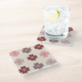 ボヘミアの花ピンク茶色のパターン ガラスコースター