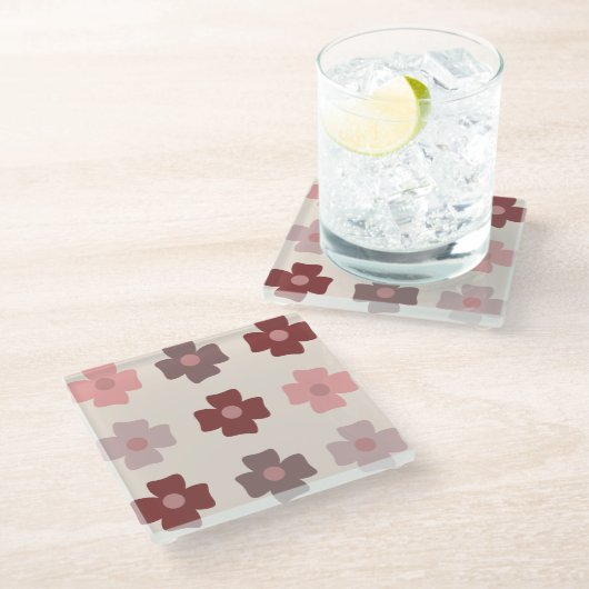 ボヘミアの花ピンク茶色のパターン ガラスコースター (アングル)