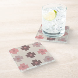 ボヘミアの花ピンク茶色のパターン ガラスコースター