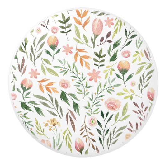 ボヘミアの葉水色の花 セラミックノブ (正面)