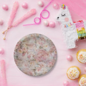 ボヘミアの赤面のピンクのコラージュの花柄のタイポグラフィ ペーパープレート (パーティー)