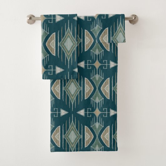 ボヘミアの部族矢印，ティール（緑がかった色），オリーブ，セージ バスタオルセット (インサイチュ)