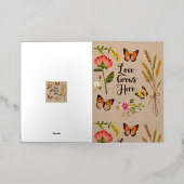 ボヘミアの野花、蝶、小麦の茎 箔グリーティングカード (外側レイダウン)