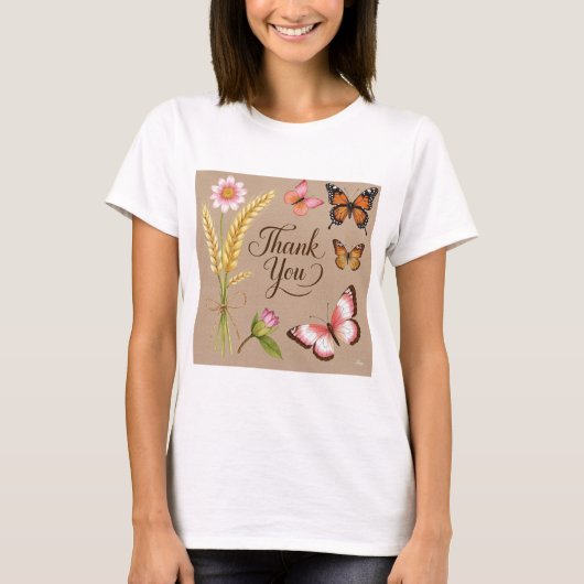 ボヘミアの野花、蝶、小麦の茎 Tシャツ (正面)