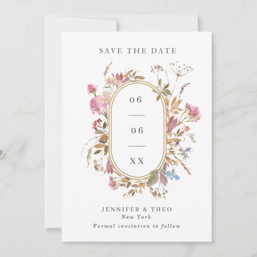 ボヘミアの野草ピル結婚フレームの写真 セーブザデート (正面)