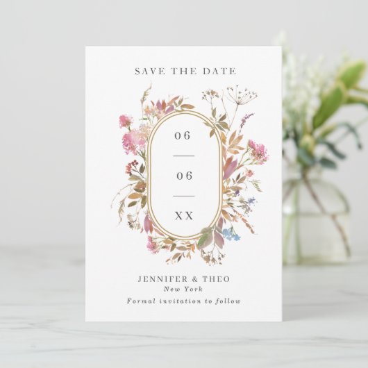 ボヘミアの野草ピル結婚フレームの写真 セーブザデート (スタンド正面)