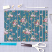 ボヘミアの青いピンクの赤い花のモダンは縞で飾ります 薄葉紙 (クラフト)