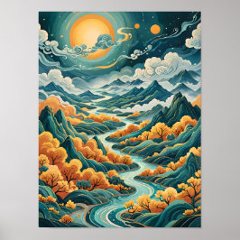 ボヘミアの風景 – 穏やかな流れる川 ポスター