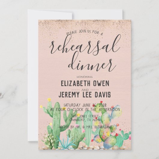 ボヘミアの魅力的なフェスタの結婚式のリハーサルの夕食 招待状 (正面)