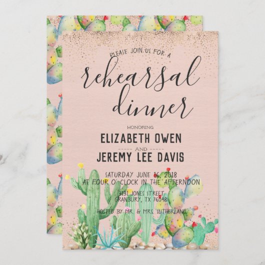 ボヘミアの魅力的なフェスタの結婚式のリハーサルの夕食 招待状 (正面/裏面)