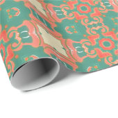 ボヘミアの魅力的な青緑の珊瑚のモモのタイル ラッピングペーパー (ロールコーナー)