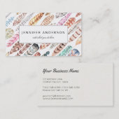 ボヘミアのBohoのカラフルな水彩画の羽 名刺 (正面/裏面)