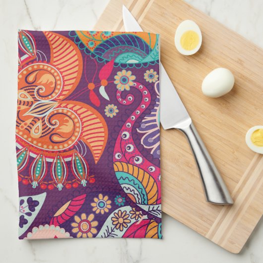 ボヘミアのBohoのモダンで腰回りが大きでシックな花模様 キッチンタオル (四つ折り)