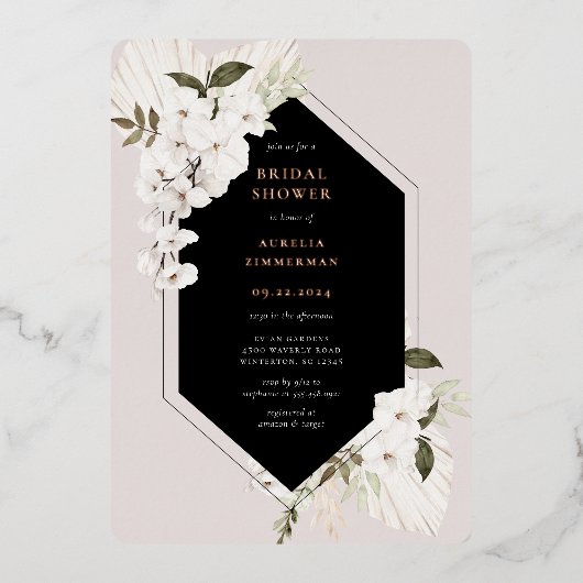 ボヘミアエレガントフローラブライダルシャワー 箔招待状 (正面)