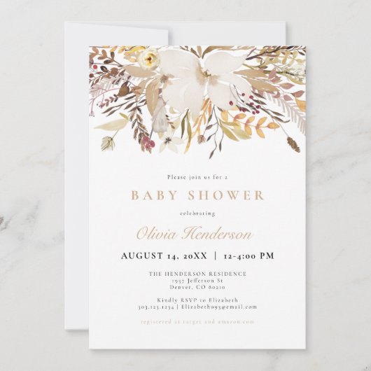ボヘミアエレガントン秋フローラベビーシャワー 招待状 (正面)