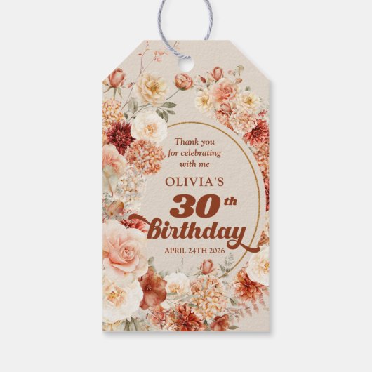 ボヘミアカラフル秋フローラ30歳の誕生日 ギフトタグ (裏面)