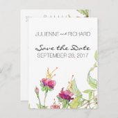 ボヘミアスタイルフローラ結婚式の日付を保存 案内ポストカード (正面/裏面)