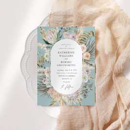 ボヘミアティール（緑がかった色）エレガントフローラ結婚式招待状 招待状