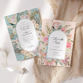 ボヘミアティール(緑がかった色)エレガントフローラ結婚式招待状 招待状