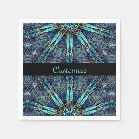 ボヘミアティール(緑がかった色)フローラスターパターンナプキンス スタンダードカクテルナプキン (正面)