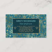 ボヘミアティール(緑がかった色)及び金箔孔雀パターン 名刺 (裏面)